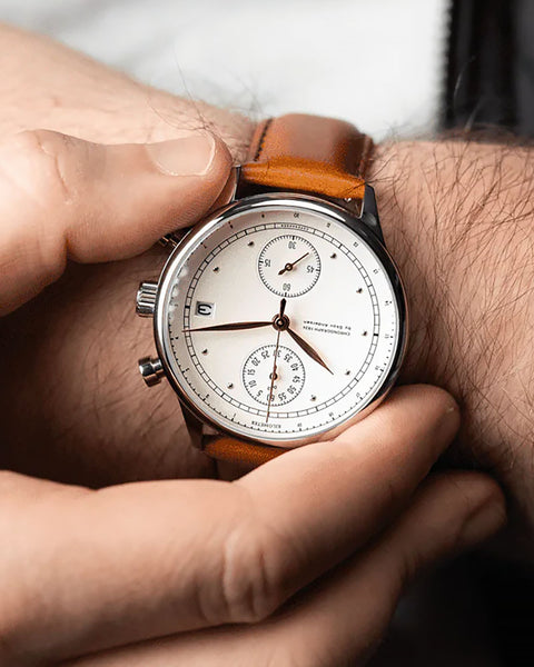 About Vintage 1834 Chronograph Steel / Cream Watch | Maclin Studio