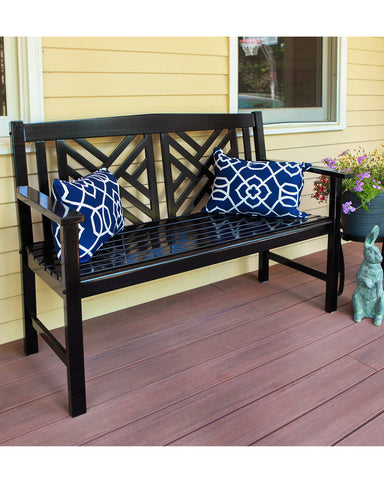 Black Fretwork Design Wood Garden Bench