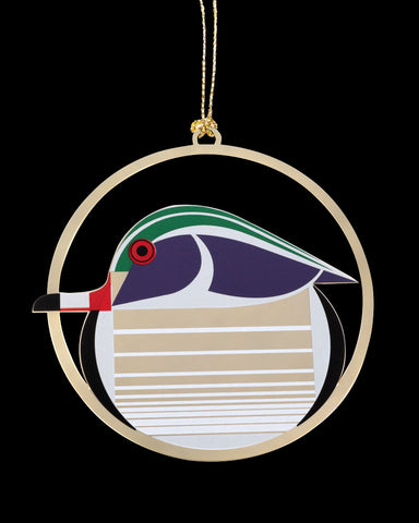 Charley Harper Brass Wood Duck Ornament Adornment