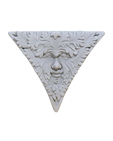 Triangular Green Man Plaque in Cast Stone Antique Grey