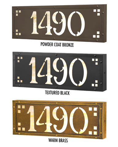 Craftsman Illuminated Solid Brass 4 House Numbers Plaque