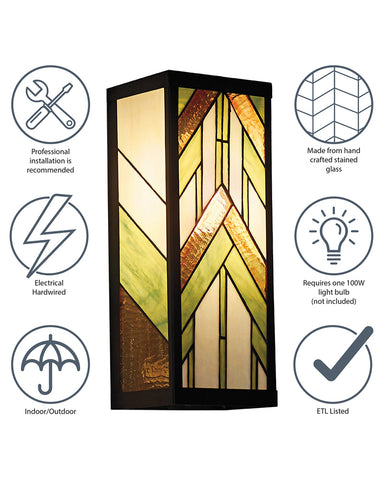 Mission Craftsman Stained Glass Wall Sconce - Wren