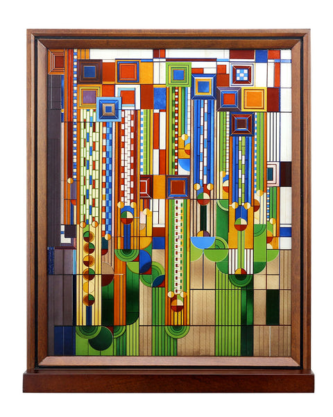 Frank Lloyd Wright Saguaro Stained Glass Wood Framed