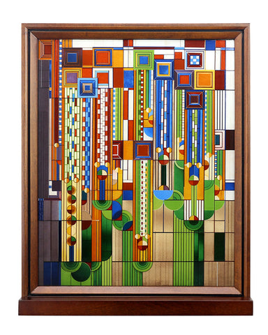 Frank Lloyd Wright Saguaro Stained Glass Wood Framed