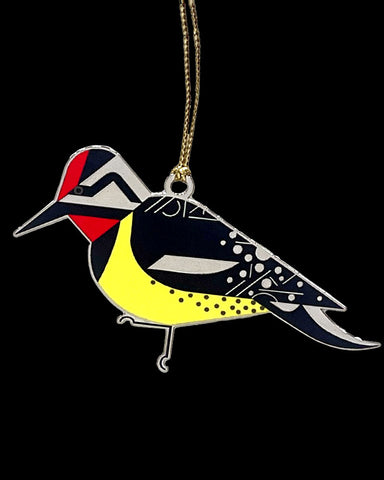Charley Harper Brass Yellow-Bellied Sapsucker Ornament Adornment