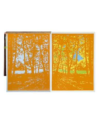 Laura Wilder Autumn Woods Limited Edition Matted Block Print Process 1