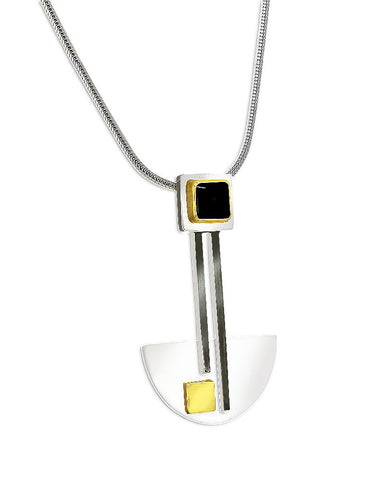 Bauhaus Silver and Black Onyx Pendant Necklace