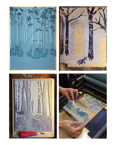 Laura Wilder The Gloaming II Limited Edition Matted Block Print Process
