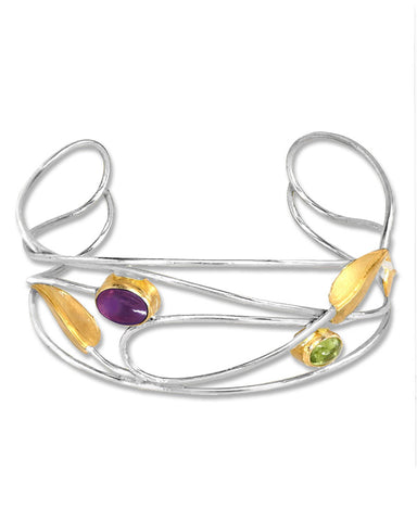 Mackintosh Willowwood Silver, Iolite and Peridot Cuff Bracelet