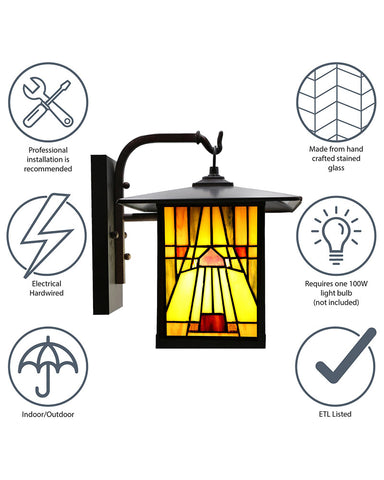 Mission Craftsman Stained Glass Wall Sconce Amber Info