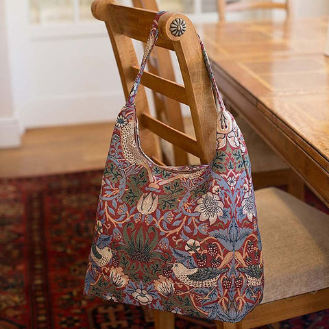 William Morris Strawberry Thief Tapestry Hobo Shoulder Bag Red Style
