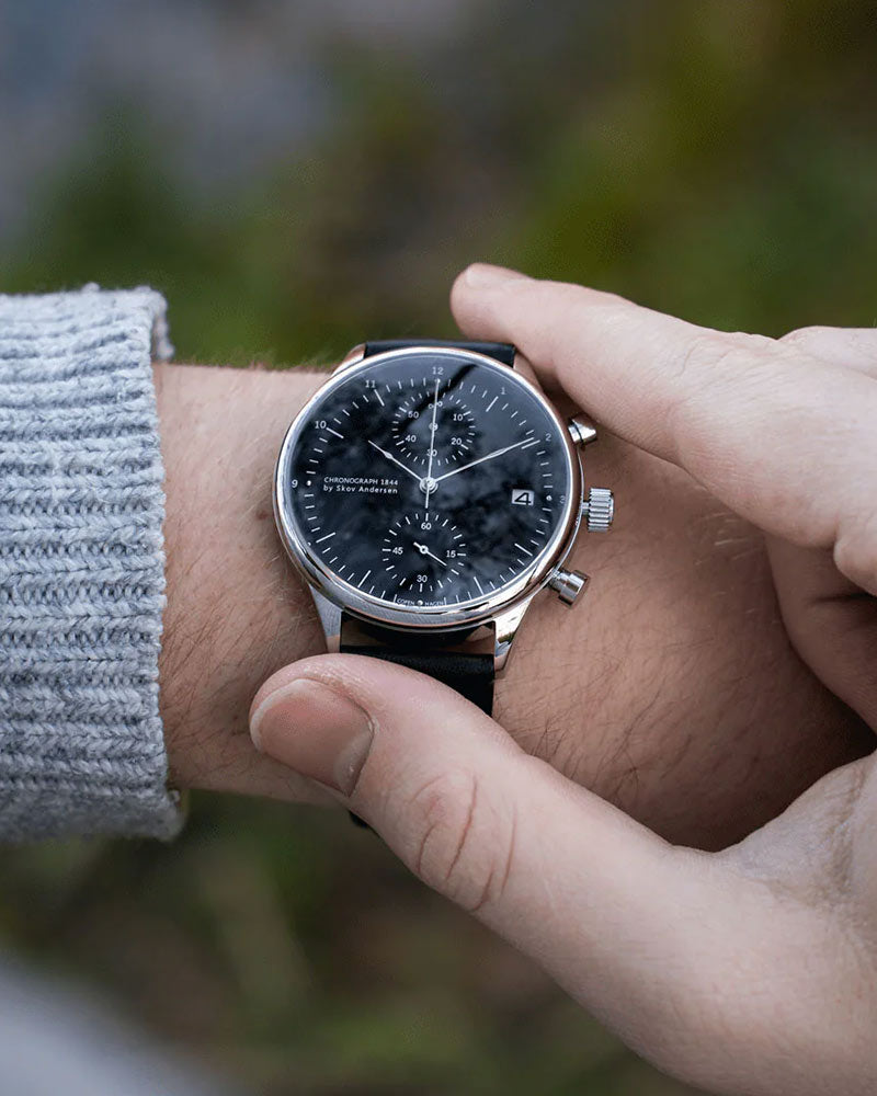 About Vintage 1844 Chronograph Steel Black Watch Maclin Studio