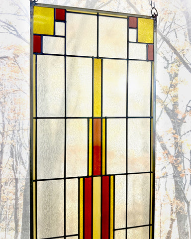 Arts and Crafts 42" Tall Prairie Window Art Glass Panel 12