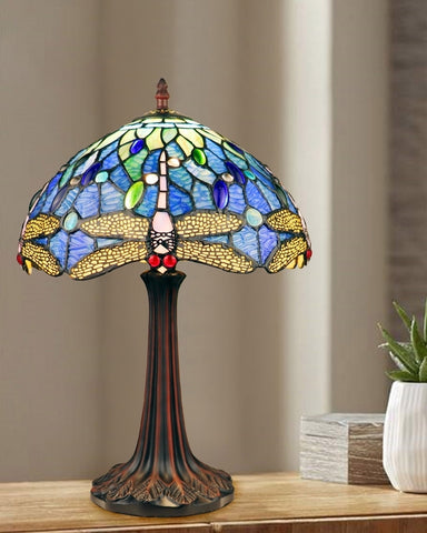 Arts & Crafts Dragonfly Stained Glass Table Lamp