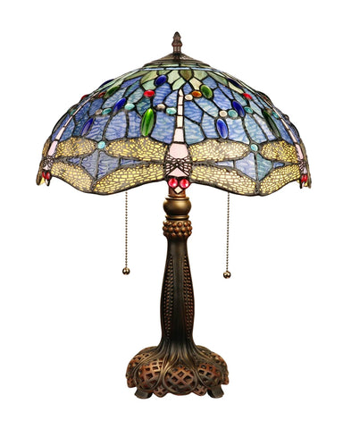 Arts & Crafts Dragonfly Large Stained Glass Accent Table Lamp