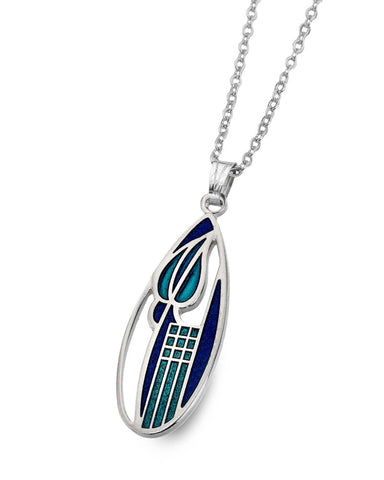 Charles Rennie Mackintosh Tulip and Lattice Pendant Necklace - Blue