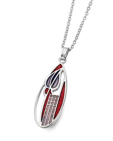 Charles Rennie Mackintosh Tulip and Lattice Pendant Necklace - Red