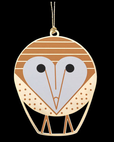 Charley Harper Brass Barn Owl Ornament Adornment