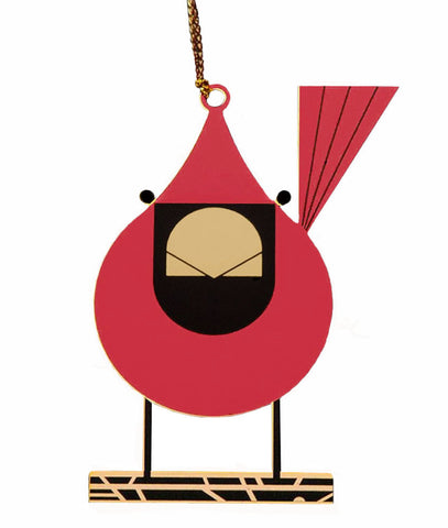 Charley Harper Brass Cardinal Close Up Ornament Adornment