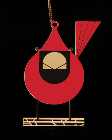 Charley Harper Brass Cardinal Close Up Ornament Adornment