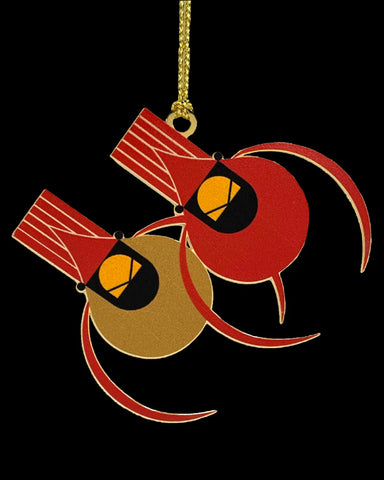 Charley Harper Brass Cardinal Couple Ornament Adornment