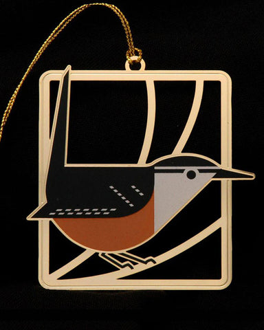 Charley Harper Brass Carolina Wren Ornament Adornment