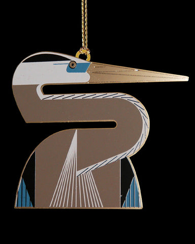 Charley Harper Heron Brass Ornament Adornment