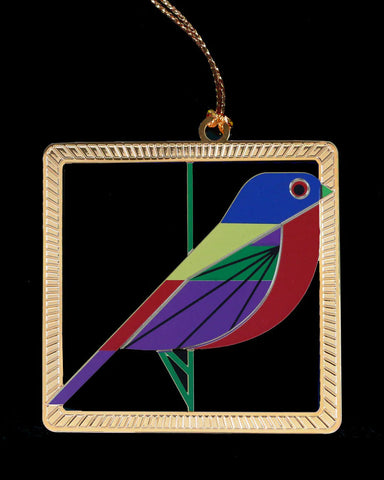Charley Harper Brass Painted Bunting Ornament Adornment