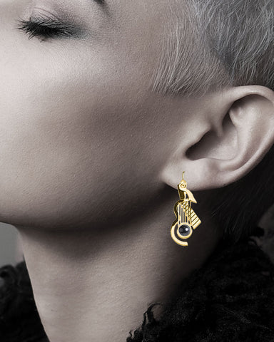 Cubist Guitar Black Glass Bead Earrings