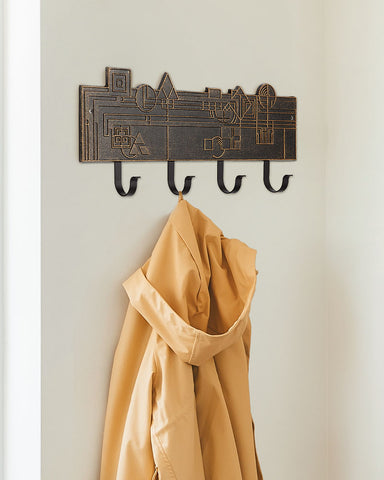 Frank Lloyd Wright December Gifts 4-Hook Plaque Antique Brass Style Shot