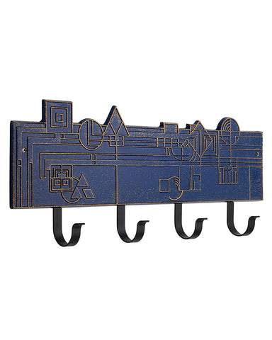 Frank Lloyd Wright December Gifts 4-Hook Plaque Dark Blue / Gold
