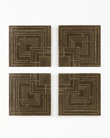 Frank Lloyd Wright Ennis Tile Plaques Set of 4 Antique Brass