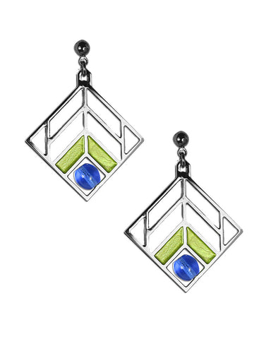 Frank Lloyd Wright Chevron Green Enamel Earrings