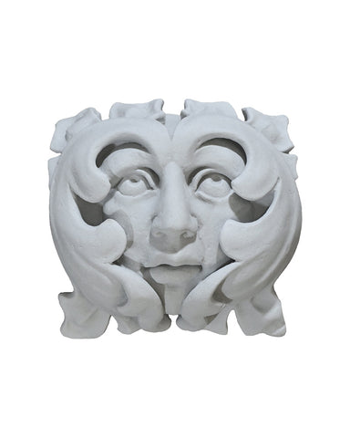 French Green Man Plaque in Cast Stone Antique Grey