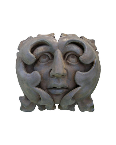 French Green Man Plaque in Cast Stone Dark Walnut