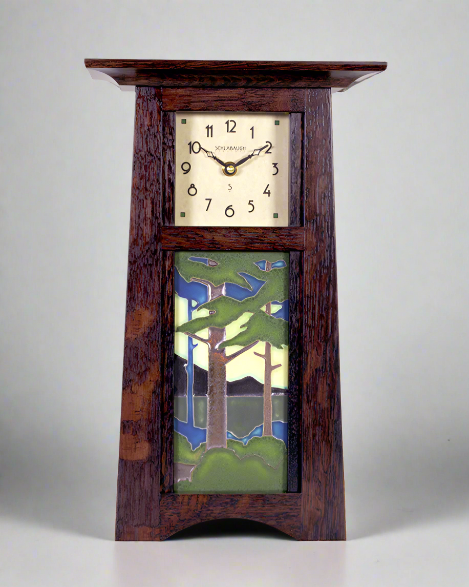 Craftsman Motawi Pine Landscape Tile Mantel Clock | Maclin Studio Craftsman Motawi Pine Landscape Tile Mantel Clock | Maclin Studio