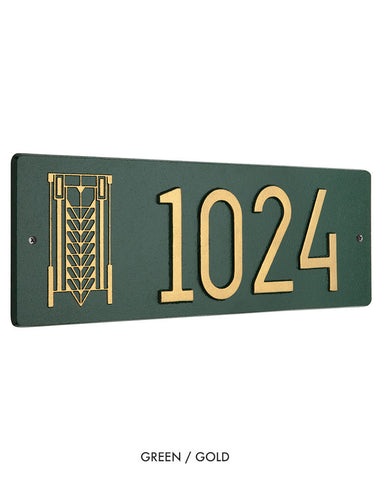 Frank Lloyd Wright Tree of Life Abstract House Number Plaque Green / Gold