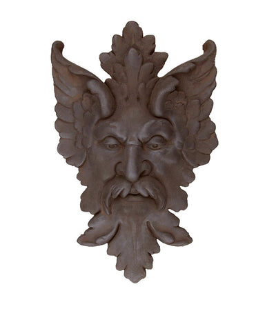 Michelangelo Green Man Leaf Mask Plaque in Cast Stone Dark Walnut