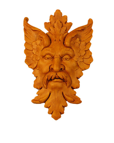 Michelangelo Green Man Leaf Mask Plaque in Cast Stone Terra Cotta