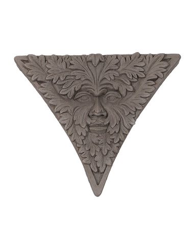 Triangular Green Man Plaque in Cast Stone Dark Walnut