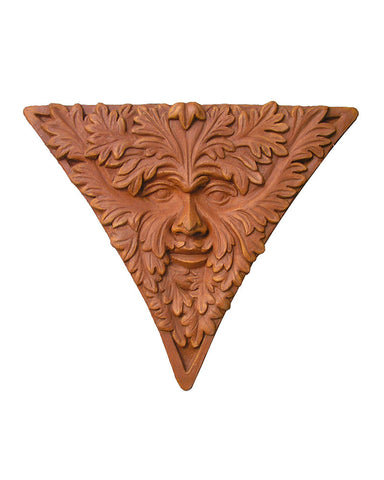 Triangular Green Man Plaque in Cast Stone Terra Cotta