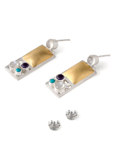 Art & Design Josef Hoffmann Vienna Earrings with Moonstone, Iolite & Turquoise
