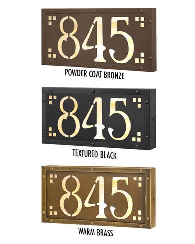 Craftsman Illuminated Solid Brass 1-3 House Numbers Plaque