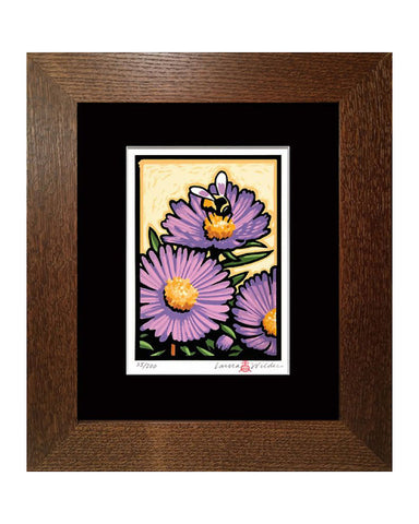 Laura Wilder Bumble Bee & New England Aster Limited Edition Framed Matted Block Print