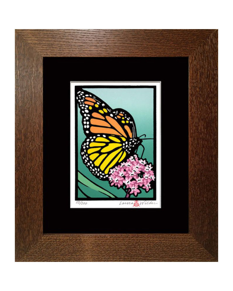 Laura Wilder Monarch & Milkweed Limited Edition Framed Matted Block Pr ...