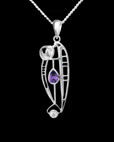 Charles Rennie Mackintosh Catherine Sterling Silver Pendant Necklace Black background