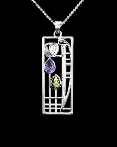 Charles Rennie Mackintosh Lover Sterling Silver Pendant Necklace Black background