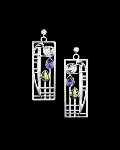 Charles Rennie Mackintosh Lover Sterling Silver Earrings black background