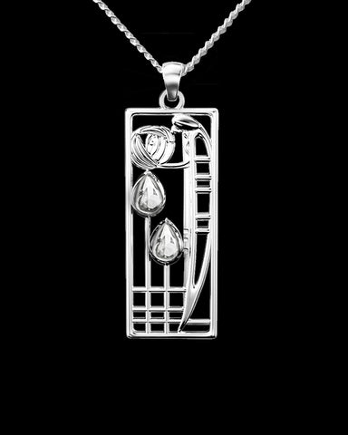 Charles Rennie Mackintosh Lover Sterling Silver Cubic Zirconia Pendant Necklace black background