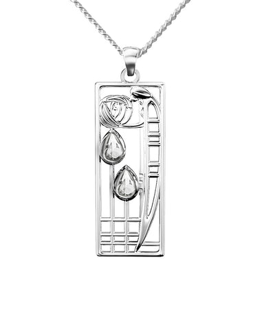 Charles Rennie Mackintosh Lover Sterling Silver Cubic Zirconia Pendant Necklace